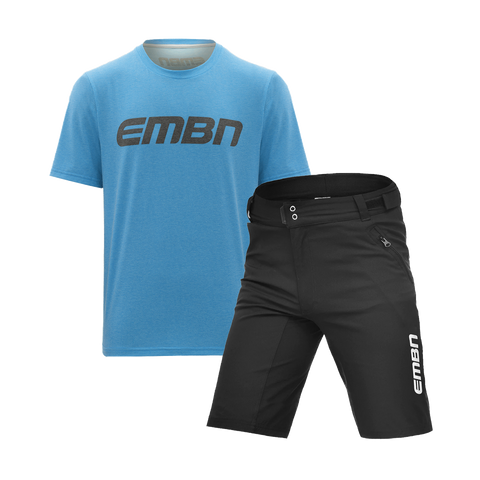 Paquete de camiseta y pantalones cortos de tecnología azul de manga corta EMBN