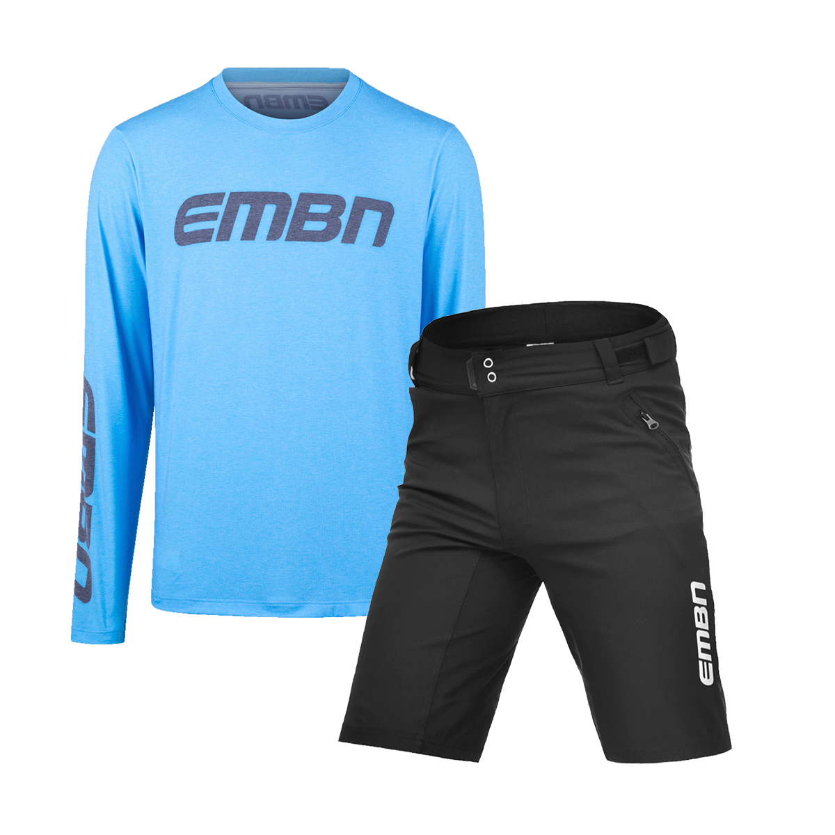 Paquete de camiseta técnica azul de manga larga y pantalones cortos EMBN