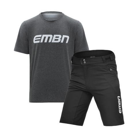 Paquete de camiseta técnica negra de manga corta y pantalones cortos EMBN